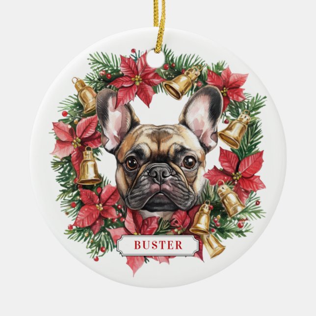 Weihnachts-Französisch Bulldog Keramik Circle Orna Ornament (Vorne)