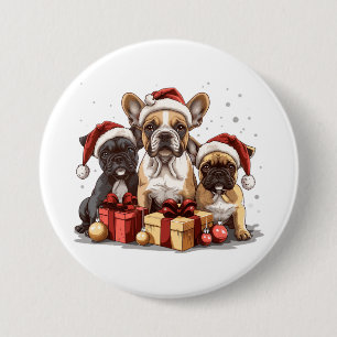 Weihnachts-Französisch-Bulldogs-Weihnachtsmannmütz Button