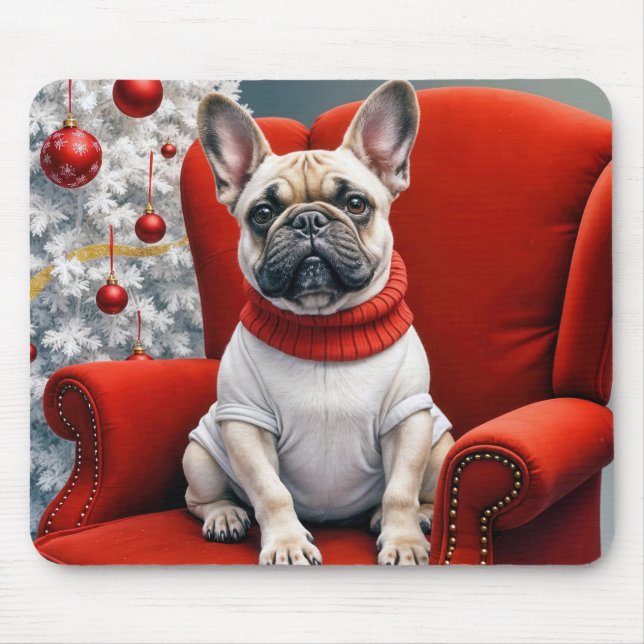 Weihnachts Französischer Bulldog auf einem roten S Mousepad (Vorne)