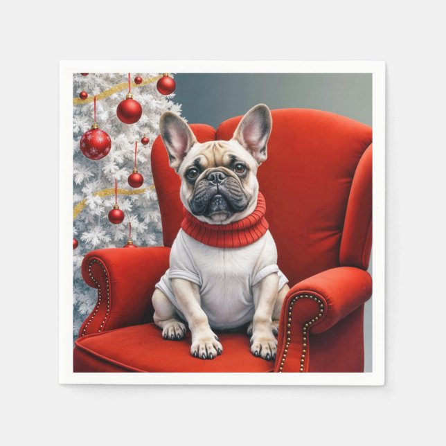 Weihnachts Französischer Bulldog auf einem roten S Serviette (Vorderseite)