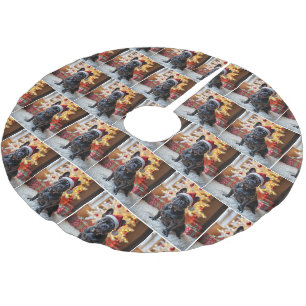 Weihnachts Französischer Bulldog auf Pelz Rug Polyester Weihnachtsbaumdecke