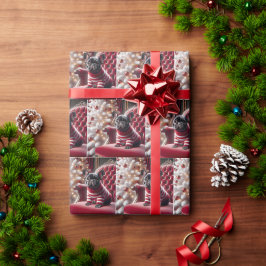 Weihnachts Französischer Bulldog auf rotem Stuhl Geschenkpapier