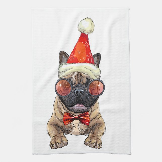 Weihnachts-Französischer Bulldog Grosser Weihnacht Geschirrtuch (Vertikal)