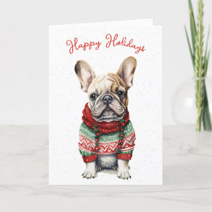 Weihnachts Französischer Bulldog in Schneeflocken Feiertagskarte