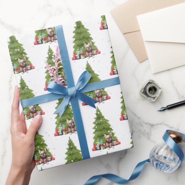 Weihnachts Französischer Bulldog mit Geschenken Geschenkpapier (Schenken)