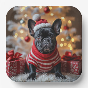 Weihnachts-Französischer Bulldog mit Weihnachtsman Pappteller