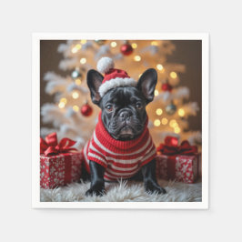 Weihnachts-Französischer Bulldog mit Weihnachtsman Serviette