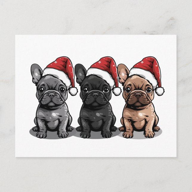 Weihnachts Französischer Bulldog Santa Dog Feiertagspostkarte (Vorderseite)