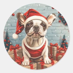 Weihnachts Französischer Bulldog Santa Dog Runder Aufkleber