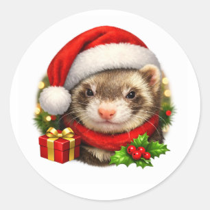 Weihnachts-Frettchen-Aufkleber Runder Aufkleber