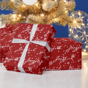 Weihnachts-Freude Text in Schneeflocken Geschenkpapier