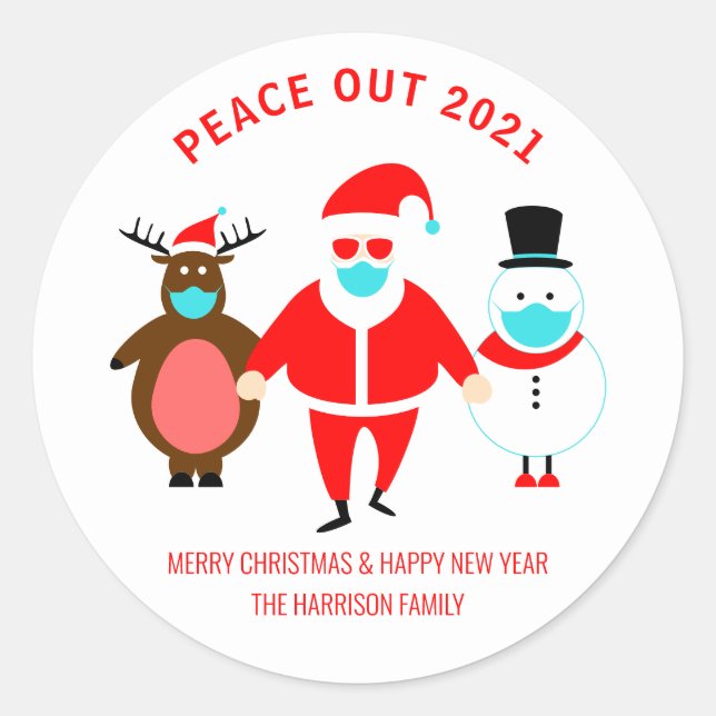 Weihnachts-Frieden 2021 Weihnachtsmaske Runder Aufkleber (Vorderseite)