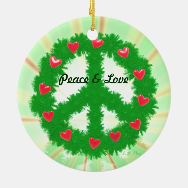 Weihnachts-Frieden Herzkranz Keramikornament (Hinten)