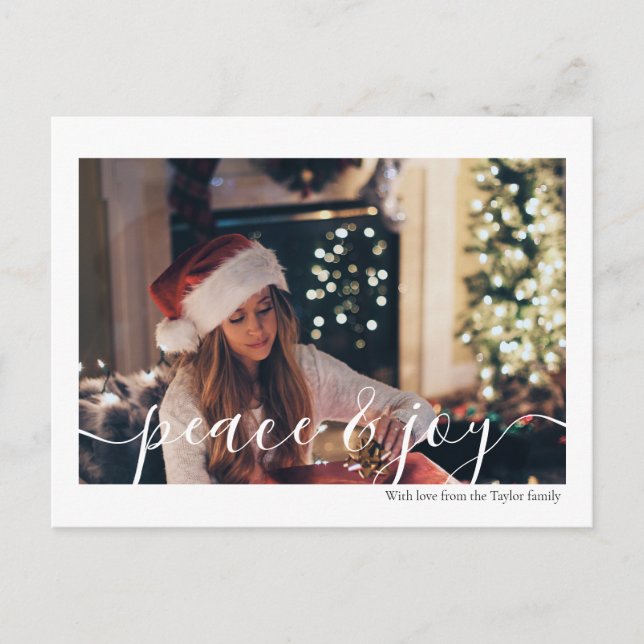 Weihnachts-Frieden und Freude Typografie-Foto Postkarte (Vorderseite)