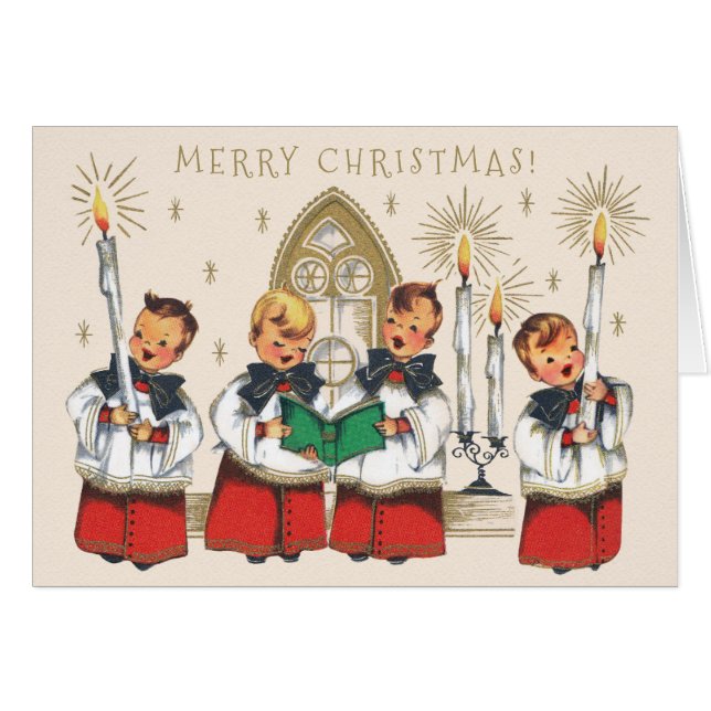Weihnachts fröhliche Chöre singen Carols Card (Vorderseite (Horizontal))