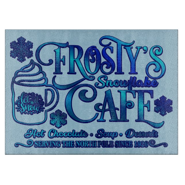 Weihnachts Frosty's Snowflake Cafe Schneidebrett (Vorderseite)