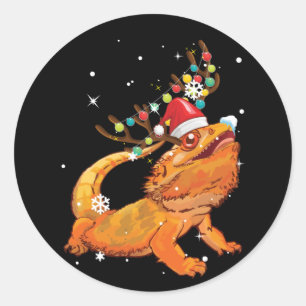 Weihnachts-Funny Bartded Dragon Rentier Santa's Runder Aufkleber