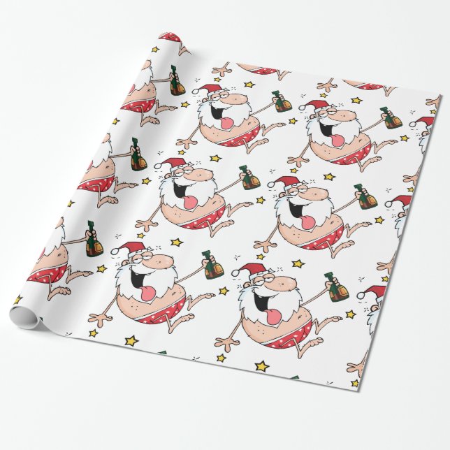 Weihnachts Funny Betrunken Santa Cartoon Geschenkpapier (Ungerollt)