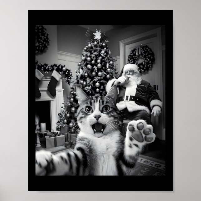 Weihnachts-Funny Cat Selfie mit dem Weihnachtsmann Poster (Vorne)