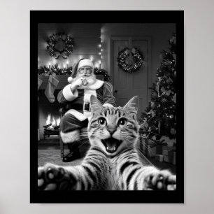 Weihnachts-Funny Cat Selfie mit dem Weihnachtsmann Poster