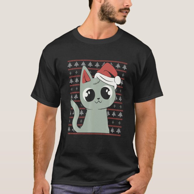 Weihnachts Funny Cat Xmas Weihnachtsstil Ugma Chri T-Shirt (Vorderseite)