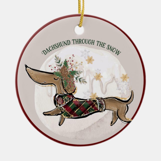 Weihnachts Funny Dackel Foto Keramik Keramik Ornament (Vorne)