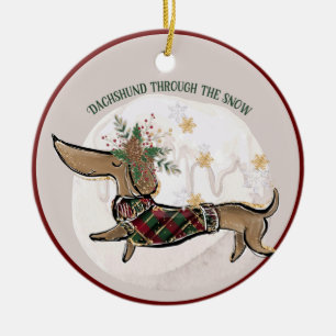 Weihnachts Funny Dackel Foto Keramik Ornament