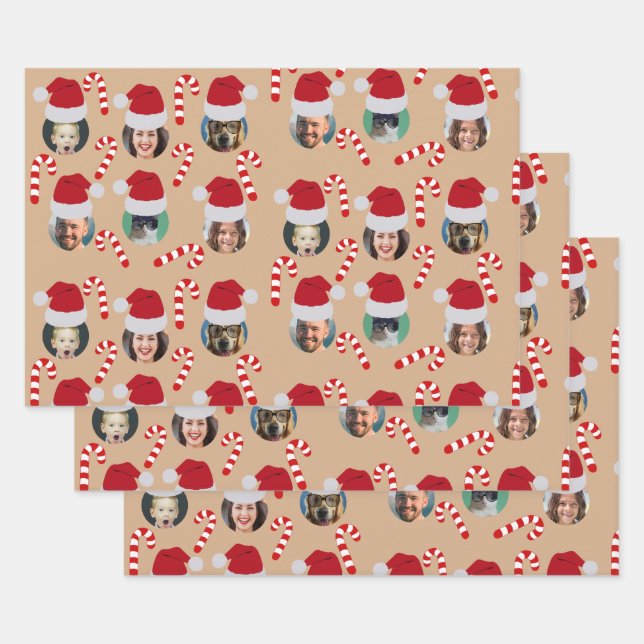 Weihnachts-Funny Familie Foto Weihnachtsmannmützen Geschenkpapier Set (Set)