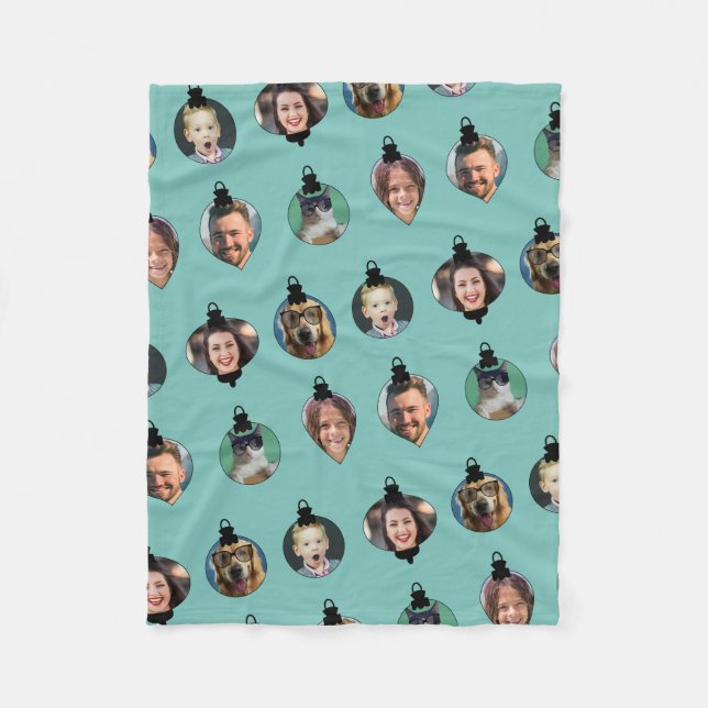 Weihnachts-Funny Family Foto Faces Ornamente Fleecedecke (Vorderseite)