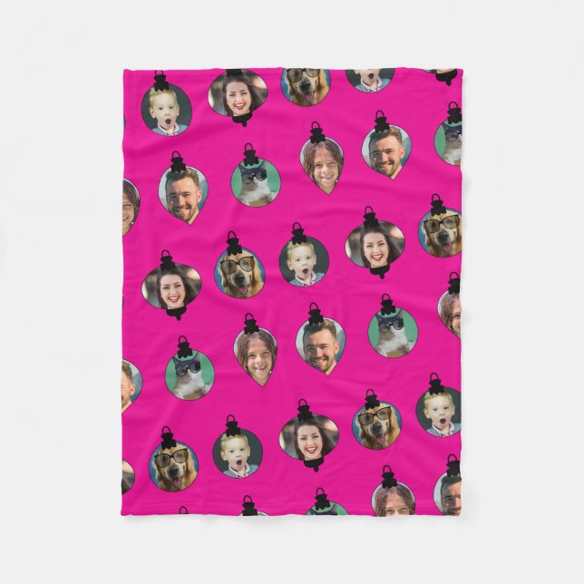 Weihnachts Funny Family Foto Faces Ornamente Rosa Fleecedecke (Vorderseite)