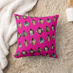 Weihnachts Funny Family Foto Faces Ornamente Rosa Kissen