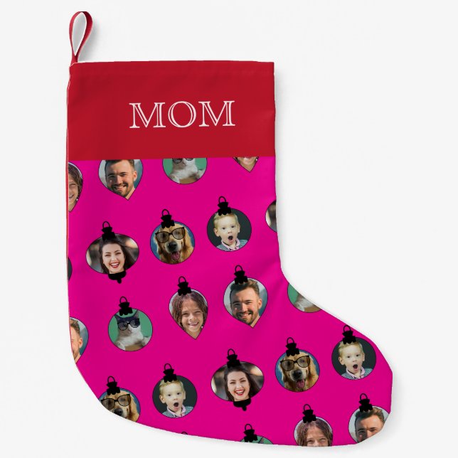 Weihnachts Funny Family Foto Faces Ornamente Rosa Kleiner Weihnachtsstrumpf (Vorderseite)