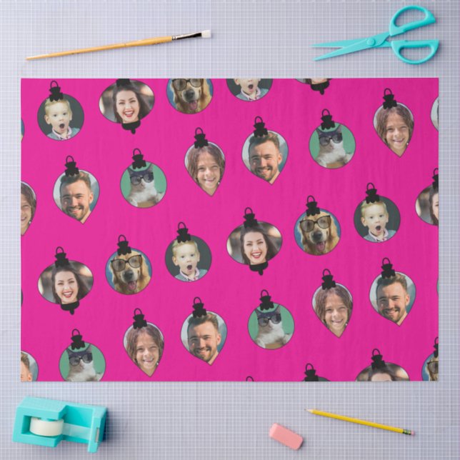 Weihnachts Funny Family Foto Faces Ornamente Rosa Seidenpapier (Basteln)