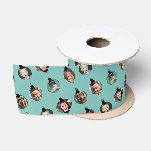 Weihnachts-Funny Family Foto Faces Ornamente Satinband (Spule)