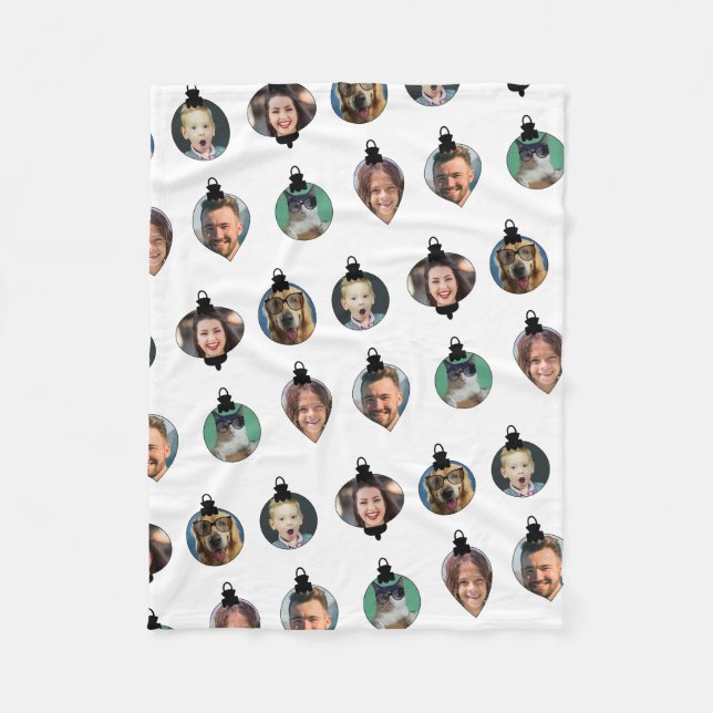 Weihnachts Funny Family Foto Faces Ornamente Weiß Fleecedecke (Vorderseite)