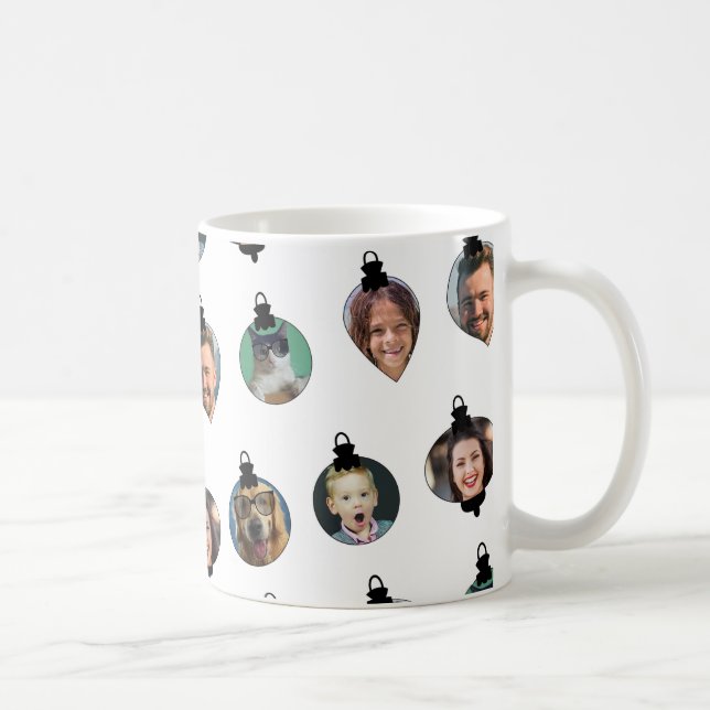 Weihnachts Funny Family Foto Faces Ornamente Weiß Kaffeetasse (Rechts)