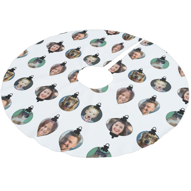 Weihnachts Funny Family Foto Faces Ornamente Weiß Polyester Weihnachtsbaumdecke (Schrägansicht)