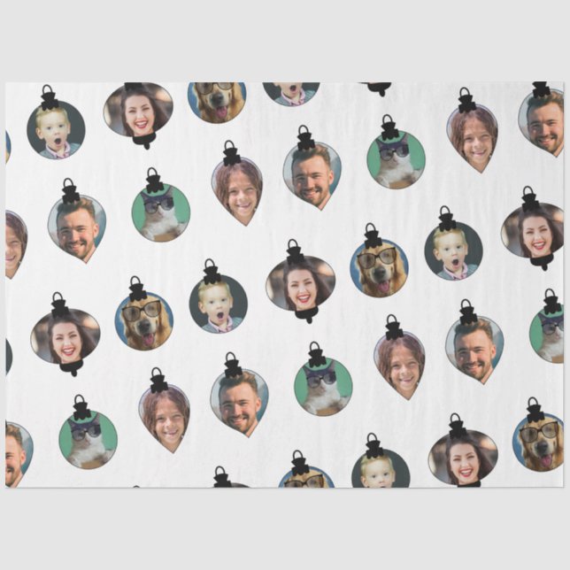 Weihnachts Funny Family Foto Faces Ornamente Weiß Seidenpapier (Vorderseite)