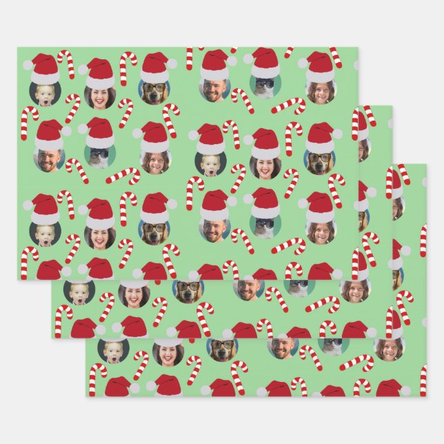 Weihnachts Funny Family Foto Weihnachtsmannmützen Geschenkpapier Set (Set)