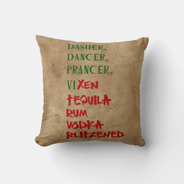 Weihnachts-Funny-Rentier trinkt Namen Kissen (Vorderseite)