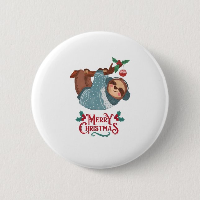 Weihnachts Funny Sloth! Button (Vorderseite)