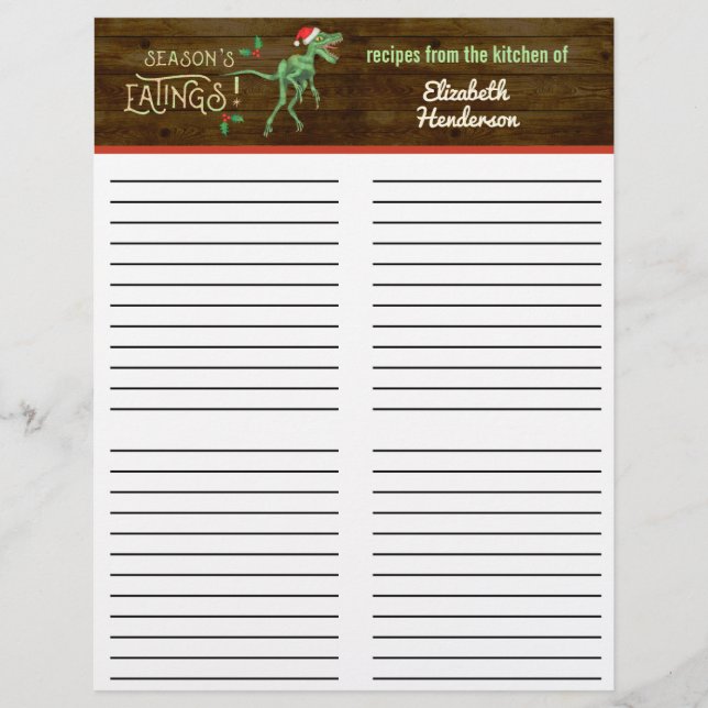 Weihnachts Funny Velociraptor Dinosaur Rezepte (Vorderseite)