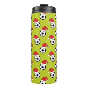 Weihnachts-Fußball mit Weihnachtsmann-Hat-Muster Thermosbecher
