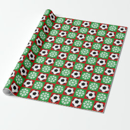 Weihnachts-Fußball und Schneeflocken Rot & Grün Geschenkpapier