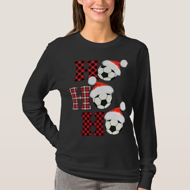 Weihnachts-Fußball Weihnachtsmann Rote Karierten W T-Shirt (Vorderseite)
