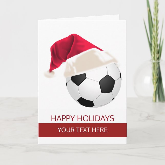Weihnachts-Fußball-Weihnachtsmannmütze Grußkarten Feiertagskarte (Vorderseite)