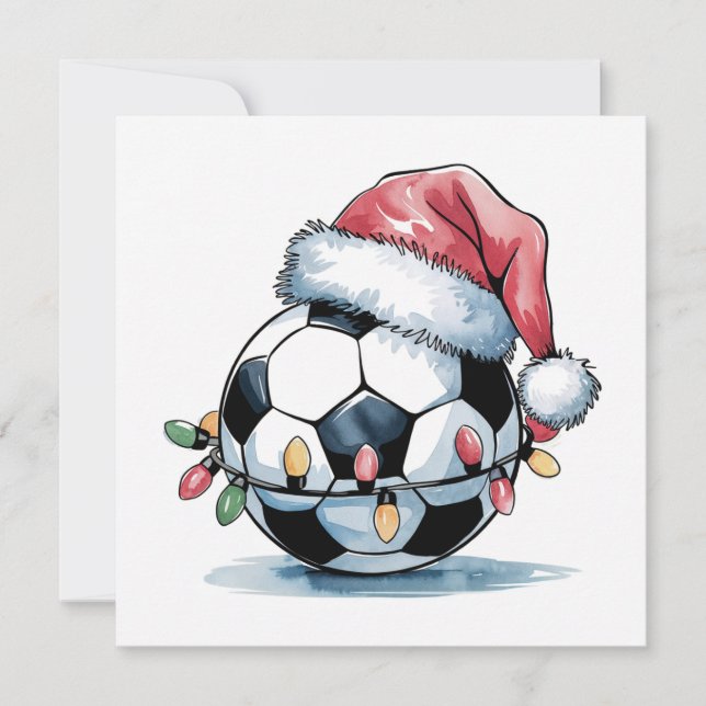 Weihnachts-Fußball-Weihnachtsmannmütze Grußkarten Feiertagskarte (Vorderseite)
