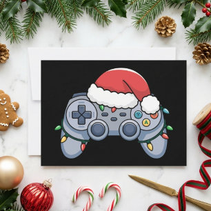 Weihnachts-Gamer-Controller-Santa-Hut-Lichter Feiertagskarte