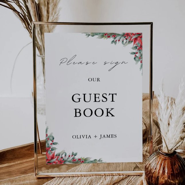 Weihnachts-Gästebuchvorschrift Einladung (Christmas Wedding Guest Book Sign Template)