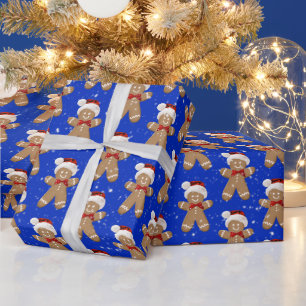 Weihnachts-Gebäckmänner in Schneeflocken Geschenkpapier
